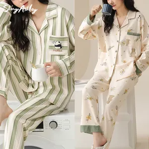 Women's Sleepwear Long-sleeved 100%cotton Pajama High-end Lounge Wear Homewear