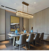 Lustre LED de luxe moderne, ovale doré, lampe suspendue en cristal pour salon, salle à manger, suspension contemporaine minimaliste