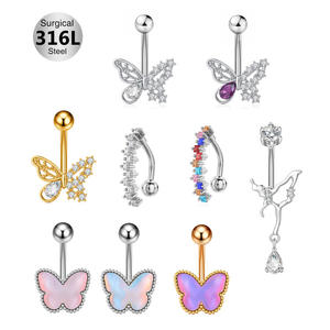 Gaby-anillo de acero inoxidable para el ombligo, joyería para el cuerpo con diseño de mariposa y circón - Product Image 5