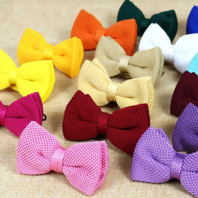 Men's solid color knitted bow tie business casual fashion pre-knotted adjustable knitted bow tie