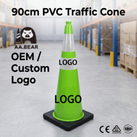 Cône de signalisation SMT incassable en PVC souple vert de 90 cm (36 po) à retour rapide, deux pièces, robuste, résistant au vent, haute intensité, conforme EN13422