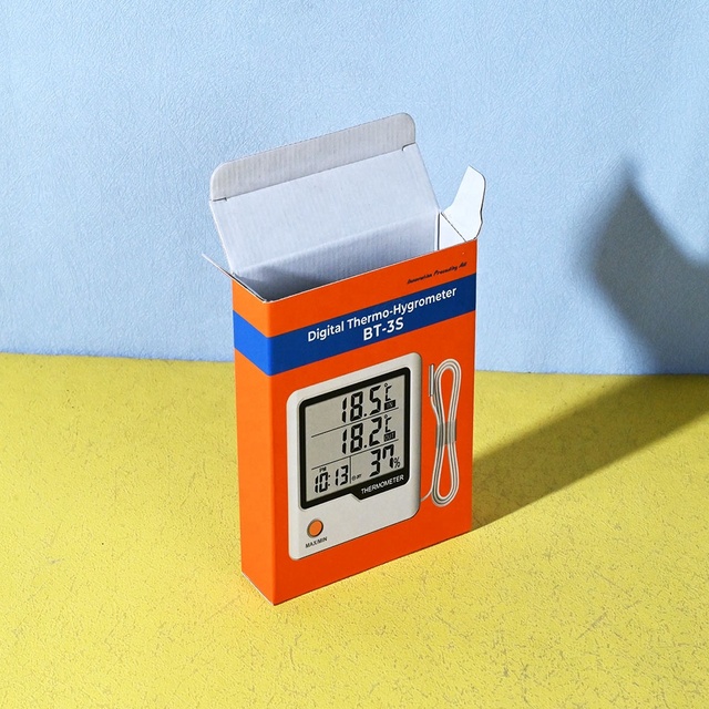 Box Printing Custom for ISO9001 Digital Thermo-hygrometer Coated Paper Tuck Boxes Packaging with Embossing