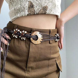 <span class=keywords><strong>Ceinture</strong></span> personnalisée en bois tressé avec pompon pour robes, style bohème estival, <span class=keywords><strong>ceinture</strong></span> fine en perles pour femmes - Product Image 1