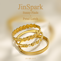 Gelang JinSpark 'Petal Latch' berbahan baja tahan karat 316L dengan bezel set, engsel, dan lapisan emas 18K vakum, serta zircon bunga 3D untuk wanita