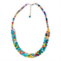 Chaîne multirangs faite à la main en perles d'imitation colorées, écologiques, style bohème, forme de boule, plaquée or, unisexe