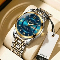 Montre à quartz pour homme, bracelet en acier inoxydable 41 mm, aiguilles lumineuses, affichage du jour et du calendrier, verre minéral renforcé, fermoir papillon
