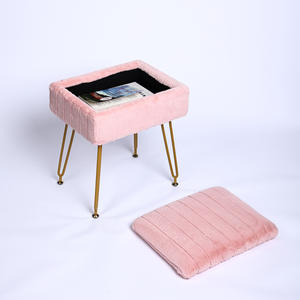 Puf Otomano Moderno de Terciopelo <span class=keywords><strong>Rosa</strong></span>, Silla de Metal para el Hogar, Asiento <span class=keywords><strong>Cuadrado</strong></span>, Reposapiés para Dormitorio con Función de Almacenamiento - Product Image 3