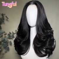 Perruques frontales sans colle NewWave en cheveux humains indiens lisses 13x4 noirs pour femmes, densité 200%, longues, avec dentelle transparente