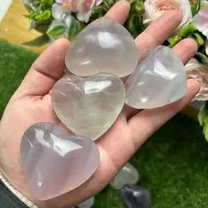 Wholesale Natural Crystal Stone Polished Heart Shape Lavender Fluorite Crystal Palm Stone