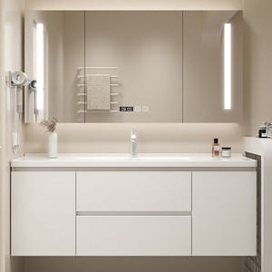 Modern Design Freestanding Ceramic Basin Rectangle Bathroom <b>Vanity</b> Imitative Oak - Product Image 2