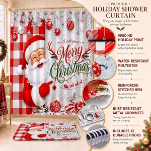 Cortina de Ducha de Poliéster con Diseño de Papá Noel a Cuadros Rojos, Cortina de Baño con Impresión Digital Personalizada, Impermeable, Venta al Por Mayor, Moderna - Product Image 4