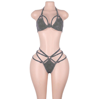 Ensemble de lingerie sexy en fil métallique chatoyant, deux pièces, vêtements de pole dance, costumes de boîte de nuit, tenue de performance