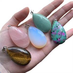 Pendentif ovale en pierre naturelle, <span class=keywords><strong>cristal</strong></span> en forme de goutte d'eau, aventurine verte et œil de tigre, compatible avec une chaîne - Product Image 5