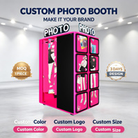 Photomaton interactif pour événements d'anniversaire, armoire lumineuse, imprimante rapide, album, miroir, noir rose, écran tactile 21,5 pouces, code QR, appareil photo