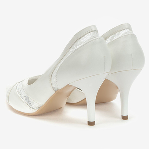 Personalizzato Bella <span class=keywords><strong>Bianco</strong></span> del Cuoio Genuino <span class=keywords><strong>Con</strong></span> Le Signore Del Merletto Da Sposa Pompe Scarpe Tacchi Da Sposa Per La Sposa - Product Image 4
