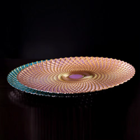 Assiettes de présentation décoratives en verre pour mariage, motif paon, électroplaquées, pour la décoration de mariage (vente en gros)