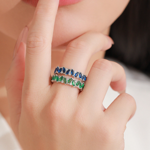 Ailmay 925 plata esterlina hermosos anillos prometidos Ojo <span class=keywords><strong>de</strong></span> caballo azul circón completo elegante mujeres <span class=keywords><strong>matrimonio</strong></span> <span class=keywords><strong>anillo</strong></span> <span class=keywords><strong>de</strong></span> compromiso - Product Image 2
