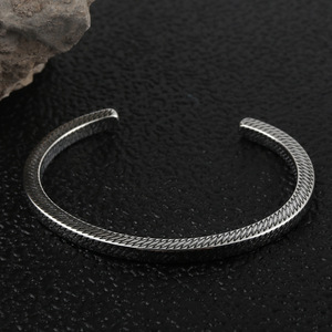 Yunnique Titanium Steel Cuff Bracelet Open Design Textured Steel Color Smile <b>Men</b> Women Jewelry Gift 280709 - Product Image 4
