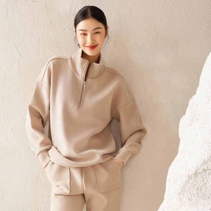 Maglione con logo personalizzato a collo alto <span class=keywords><strong>donna</strong></span> con mezza cerniera <span class=keywords><strong>oversize</strong></span> 100% in <span class=keywords><strong>pile</strong></span> morbido per <span class=keywords><strong>donna</strong></span> mezza Zip felpa felpa - Product Image 3