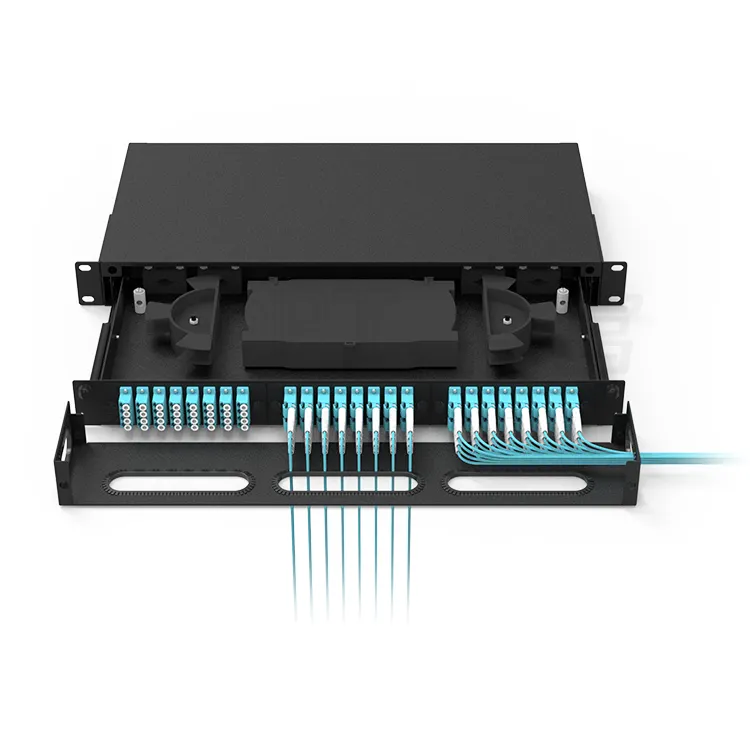1U 광섬유 분배 박스 풀아웃 24 포트 4 링크 LC 어댑터 96 코어 ODF 섬유 융합 접합 패치 패널