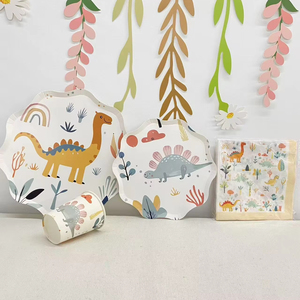 Assiettes en papier jetables DAMAI sur le thème des animaux, assiettes en papier à bords ondulés sur le thème des dinosaures - Product Image 1