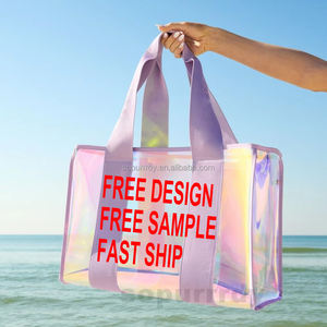 女性のためのカスタムロゴラージビーチバッグ防水チッププルーフビーチトート虹色のバッグプール用防水ポケット付き - Product Image 1