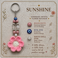 Porte-clés en cristal fleur crochetée, pierre d'agate, protection contre le mauvais œil Reiki, fait main, accessoire de sac, cadeau