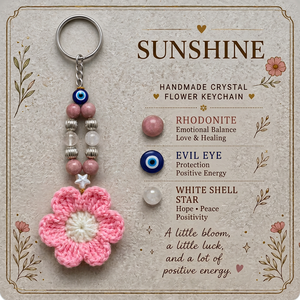 Crochet Flower Crystal Keychain Agate Gemstone <b>Keyring</b> Reiki Evil Eye Protection <b>Charm</b> Handmade Bag Accessory Gift - Product Image 1