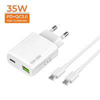 Chargeur double port ultra-mince 35W PD 3.0 GaN 1C 1A, charge rapide multi-appareils avec protection OVP OTP, sécurité 7 points, respectueux de l'environnement