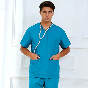 Médico Scrubs 100% algodón Bolsillos Tops Pantalones de trabajo de pierna recta Unisex para Hospital Clínica Belleza - Product Image 3