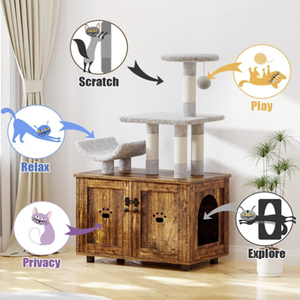 <span class=keywords><strong>Cat</strong></span> Tower Hängematte Kratz baum Holz Katzen toilette Gehäuse All-in-One-Spielzeug mit Katzen haus mit großer Plattform und Eigentums wohnung - Product Image 3