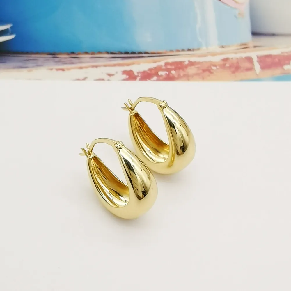 Fashion Chunky Hoops Real Gold Earrings 9K 14K Jewelry Punk Gold Huggies Solid 9K Gold Hoop Earrings