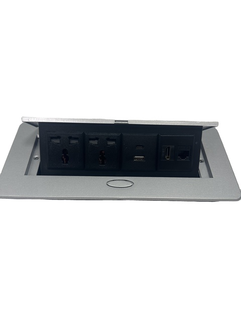 T266-4P Universal Pop Desk Socket Dual AC Outlets USB Type-C Charger for RJ45 Ports Power Hub for Office/Conference