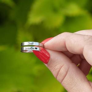 Bague en acier inoxydable transfrontalière avec inscription anglaise « Just Breathe Deep Breath » et double ouverture croisée - Product Image 1