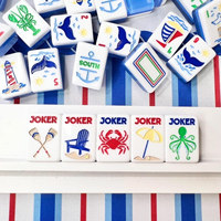 Jeu de tuiles de Mahjong Nantucket avec tapis et mélangeurs, tuiles bleues Nantucket, tuiles Nantucket par Mahjong