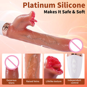 TMM 4-in-1 Heiz-Vibrator aus Weichem Flüssigsilikon mit 10 Teleskop-/Leckmodi Realistischer <span class=keywords><strong>Dildo</strong></span> für Frauen - Product Image 6