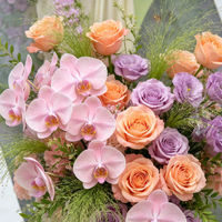 Fleurs artificielles en plastique style Monet, thème Forêt Romantique, incluant des orchidées Phalaenopsis, des roses et des fougères asperges, pour décoration de mariage en extérieur