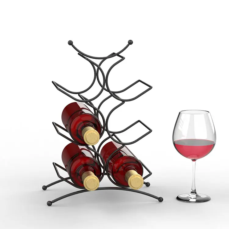 Meja Berdiri Bebas Rak Penyimpanan Anggur Hitam 6-Botol Rak Display Anggur