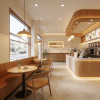 De 30 à 50 mètres carrés, offre de conception et de décoration de magasin professionnelle, ensembles complets d'équipements, tables, chaises, bureaux de réception