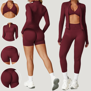 Vente en gros de vêtements de <span class=keywords><strong>sport</strong></span> veste d'entraînement de course à glissière soutien-gorge de <span class=keywords><strong>sport</strong></span> dos nu 3 pièces ensembles de yoga et d'entraînement de gymnastique - Product Image 1