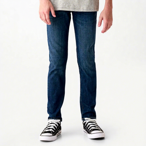Jean en denim pour garçons, coupe slim, taille mi-haute, décontracté, uni, respirant, extensible, en coton, délavage clair, haute qualité, pour l'hiver - Product Image 1