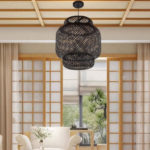 Lampe tissée naturelle faite à la main lampe en osier bambou rotin classique suspension pour salon hôtel restaurant - Product Image 3