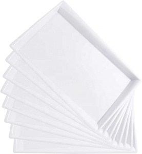 Custom Logo rectangle White black Plastic Serving Tray Stackable Thicken Tray For Restaurant Household Hotel
