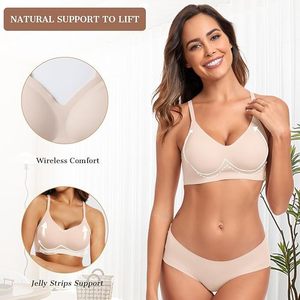 Hoge Kwaliteit Diepe V Dunne Stijl Sexy Gelei Naadloze Beha Draadloze Ademende Zijde Bralette Push-Up Plus Size Sport Beha Voor Vrouwen - Product Image 4