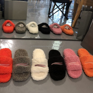 Fashion Women Fuzzy <b>Slides</b> Slippers Open Toe Warm Indoor Outdoor Furry <b>Slide</b> with Embroidery Warm Shoes - Product Image 1