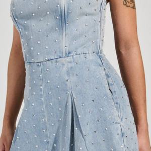 ชุดเดนิมปาร์ตี้สำหรับสาวๆ สไตล์ฮอตเกิร์ล ทรงหลวมขากว้าง ประดับคริสตัล ชุดจั๊มพ์สูทเดนิมแบบไม่มีสายรัดไหล่ - Product Image 4