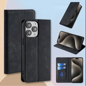 Casing dompet kulit magnetik mewah, sarung dompet slot kartu tahan guncangan sederhana untuk iphone 15 14 13 12 11 Pro