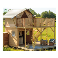 Grande tente de chasse en bois de luxe familiale, loft à deux étages, tente safari avec salle de bain