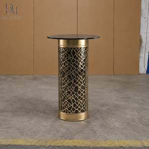 Mesa de Cóctel con Base de Acero Inoxidable Negro y Dorado con Diseño de Rejilla de Diamantes y Vidrio Templado con Acabado de Espejo para Fiestas de Cócteles - Product Image 2