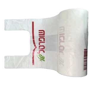 PE Striped Supermarket T-Shirt Bags Grocery & Shopping Plastic Bags with Vest Handles Disposable Customizable